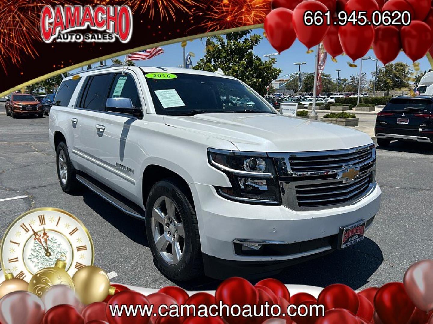 2016 WHITE Chevrolet Suburban (1GNSCJKC4GR) with an V8 EcoTec3 5.3 Liter engine, Automatic 6-Spd w/Overdrive transmission, located at 412 Auto Vista Drive, Palmdale, CA, 93551, (661) 945-0620, 34.592636, -118.136681- Photo#0