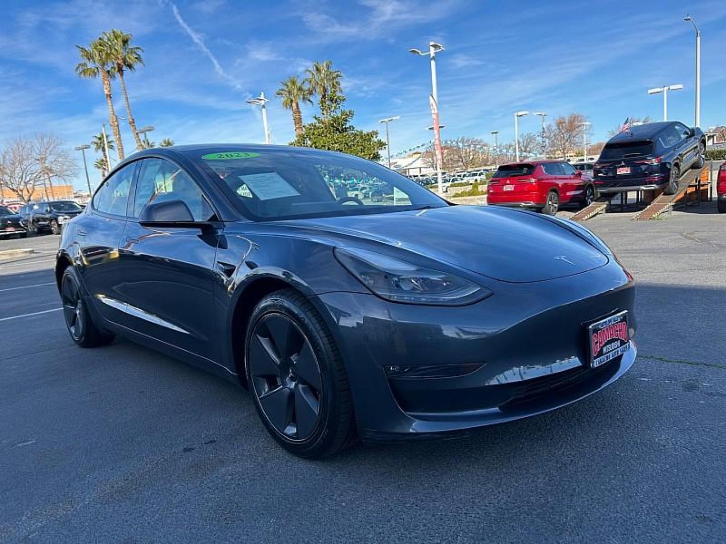 2023 GRAY Tesla Model 3 (5YJ3E1EB0PF) with an Dual AC Electric Motors engine, Single-Speed Fixed Gear transmission, located at 412 Auto Vista Drive, Palmdale, CA, 93551, (661) 945-0620, 34.592636, -118.136681 - Photo#0