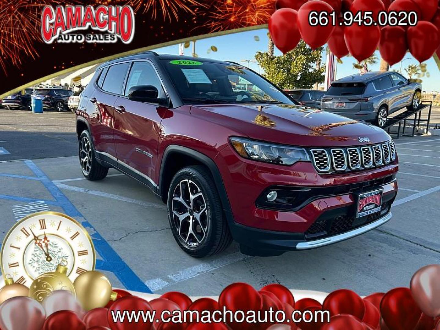 2025 RED Jeep Compass (3C4NJDCN1ST) with an 4-Cyl Turbo 2.0 Liter engine, Automatic 8-Spd transmission, located at 412 Auto Vista Drive, Palmdale, CA, 93551, (661) 945-0620, 34.592636, -118.136681 - Photo#0