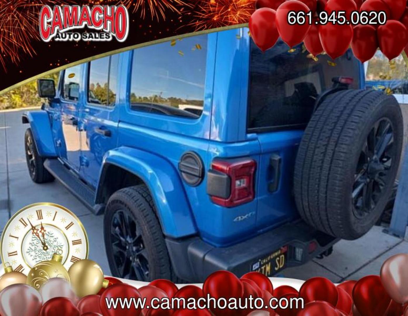 2023 BLUE Jeep Wrangler 4xe (1C4JJXP68PW) with an 4-Cyl Turbo 2.0L Hybrid engine, Automatic 8-Spd transmission, located at 412 Auto Vista Drive, Palmdale, CA, 93551, (661) 945-0620, 34.592636, -118.136681 - Photo#2