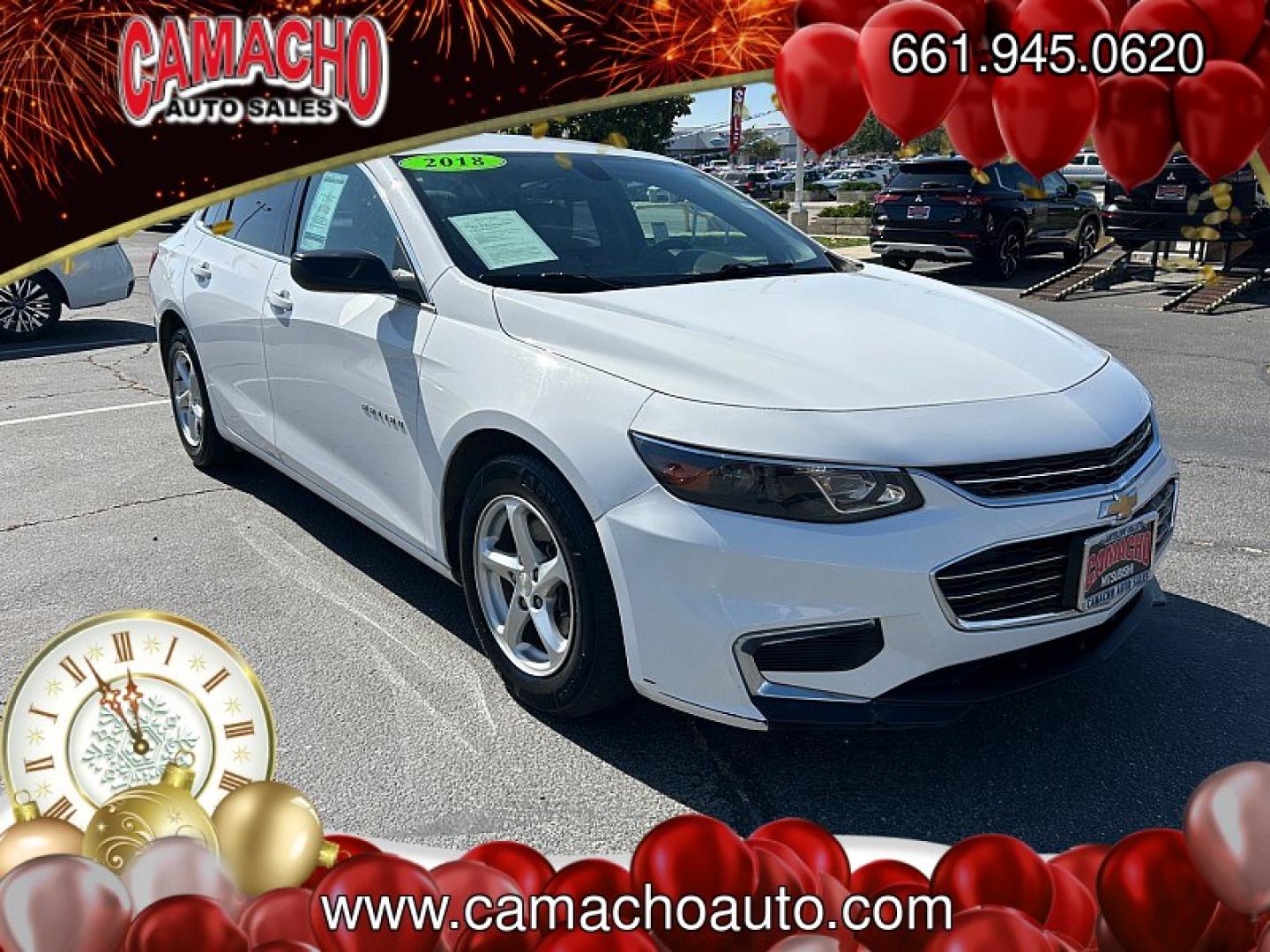 2018 WHITE Chevrolet Malibu (1G1ZC5ST4JF) with an 4-Cyl Turbo 1.5 Liter engine, Automatic 6-Spd transmission, located at 412 Auto Vista Drive, Palmdale, CA, 93551, (661) 945-0620, 34.592636, -118.136681- Photo#0