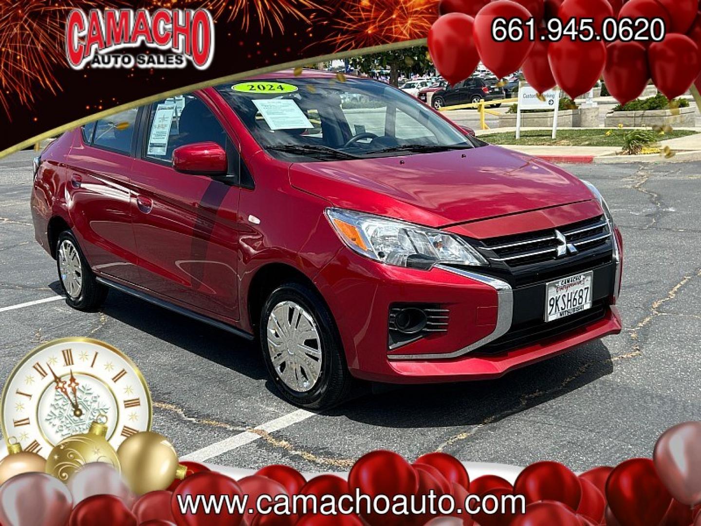 2024 BURGUNDY Mitsubishi Mirage G4 (ML32FUFJ7RH) with an 3-Cyl 1.2 Liter engine, Automatic CVT transmission, located at 412 Auto Vista Drive, Palmdale, CA, 93551, (661) 945-0620, 34.592636, -118.136681- Photo#0