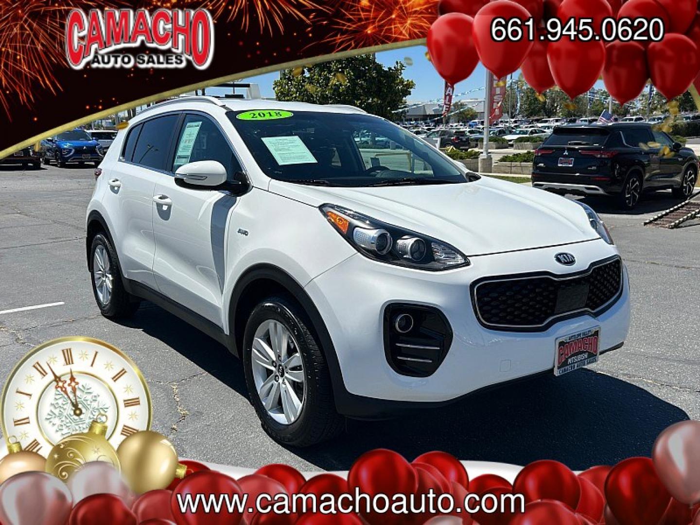 2018 White Kia Sportage (KNDPMCAC9J7) with an 4-Cyl GDI 2.4 Liter engine, Automatic 6-Spd w/Overdrive and Sportmatic transmission, located at 412 Auto Vista Drive, Palmdale, CA, 93551, (661) 945-0620, 34.592636, -118.136681- Photo#0