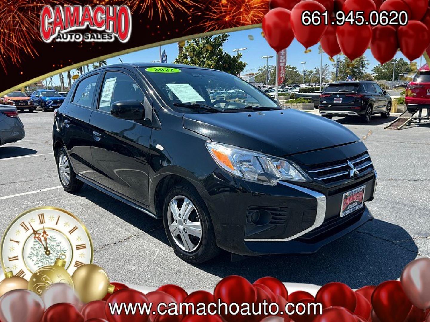 2022 Black Mitsubishi Mirage (ML32AUHJ8NH) with an 3-Cyl 1.2 Liter engine, Automatic CVT transmission, located at 412 Auto Vista Drive, Palmdale, CA, 93551, (661) 945-0620, 34.592636, -118.136681- Photo#0