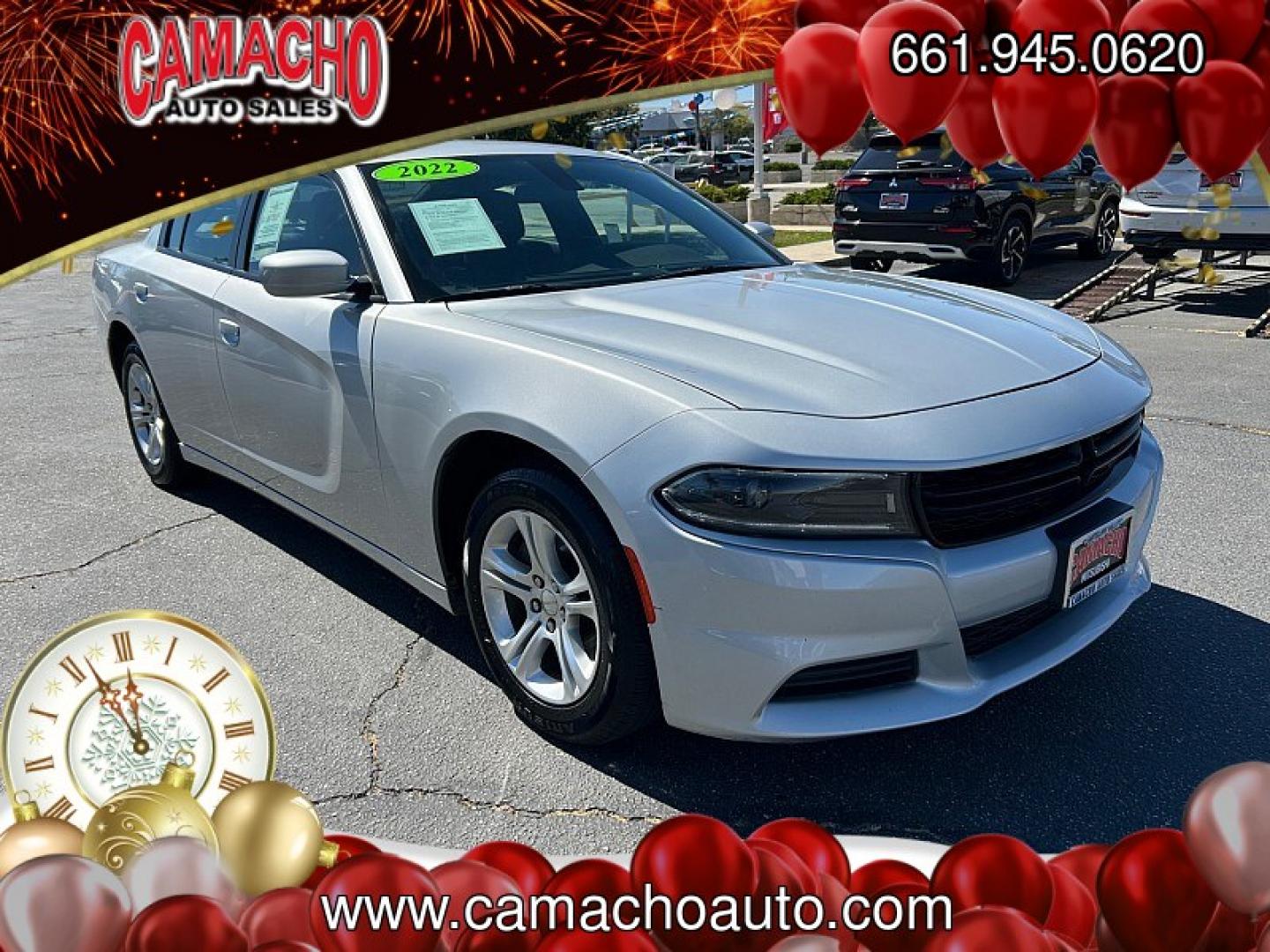 2022 Silver Dodge Charger (2C3CDXBG5NH) with an V6 3.6 Liter engine, Automatic 8-Spd w/AutoStick transmission, located at 412 Auto Vista Drive, Palmdale, CA, 93551, (661) 945-0620, 34.592636, -118.136681- Photo#0