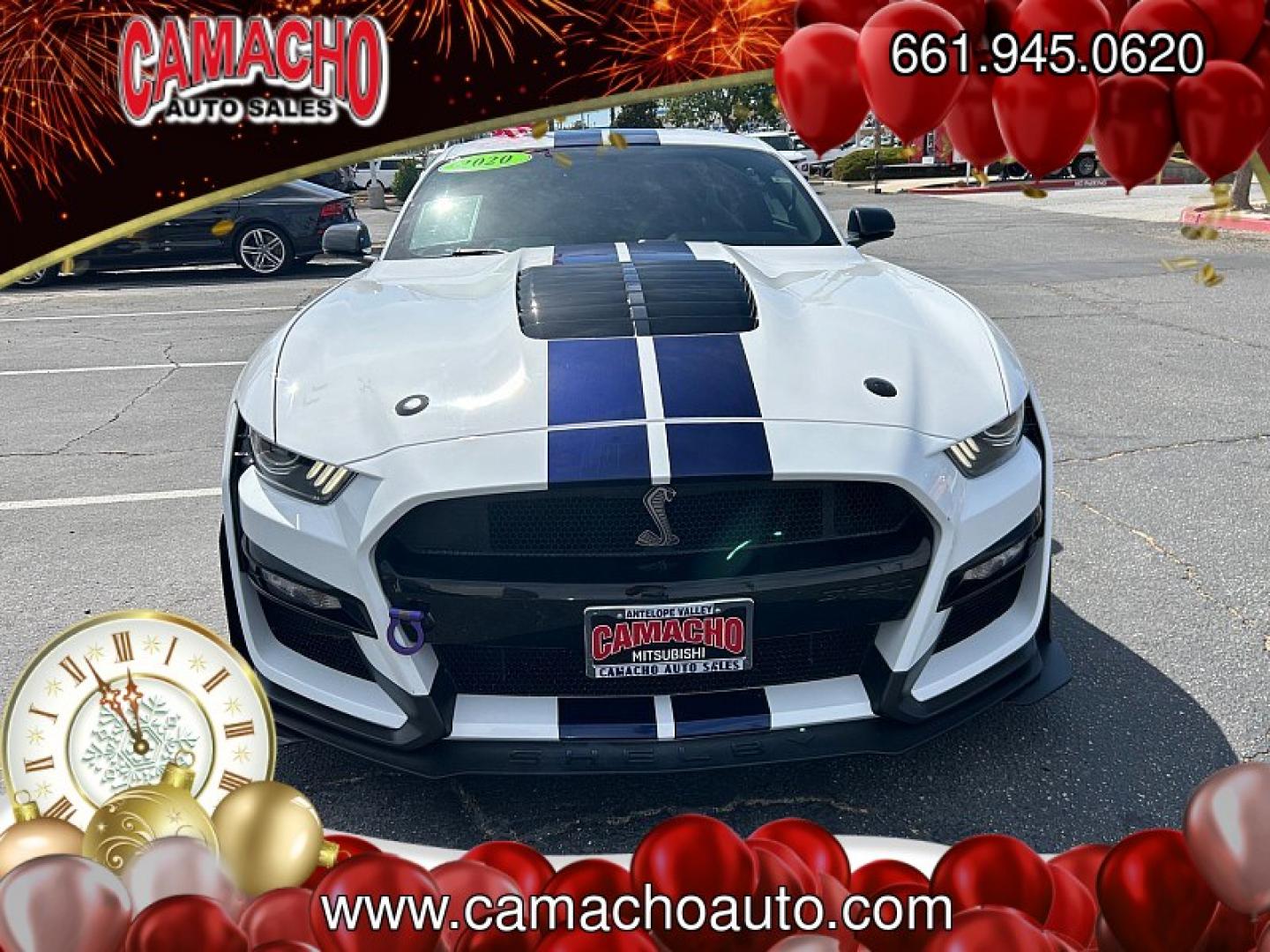 2020 White Ford Shelby GT500 (1FA6P8SJ2L5) with an V8 Supercharged 5.2 Liter engine, Automatic 7-Spd Dual Clutch TREMEC transmission, located at 412 Auto Vista Drive, Palmdale, CA, 93551, (661) 945-0620, 34.592636, -118.136681- Photo#1