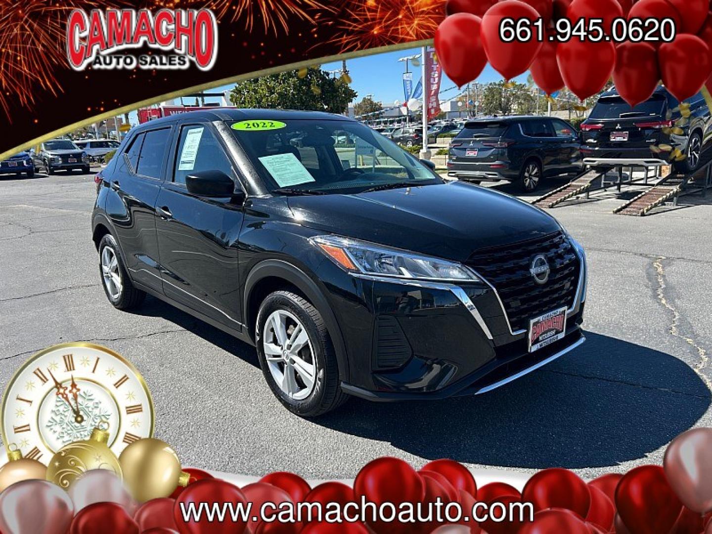 2022 Black Nissan Kicks (3N1CP5BV9NL) with an 4-Cyl 1.6 Liter engine, Automatic CVT w/Xtronic transmission, located at 412 Auto Vista Drive, Palmdale, CA, 93551, (661) 945-0620, 34.592636, -118.136681- Photo#0