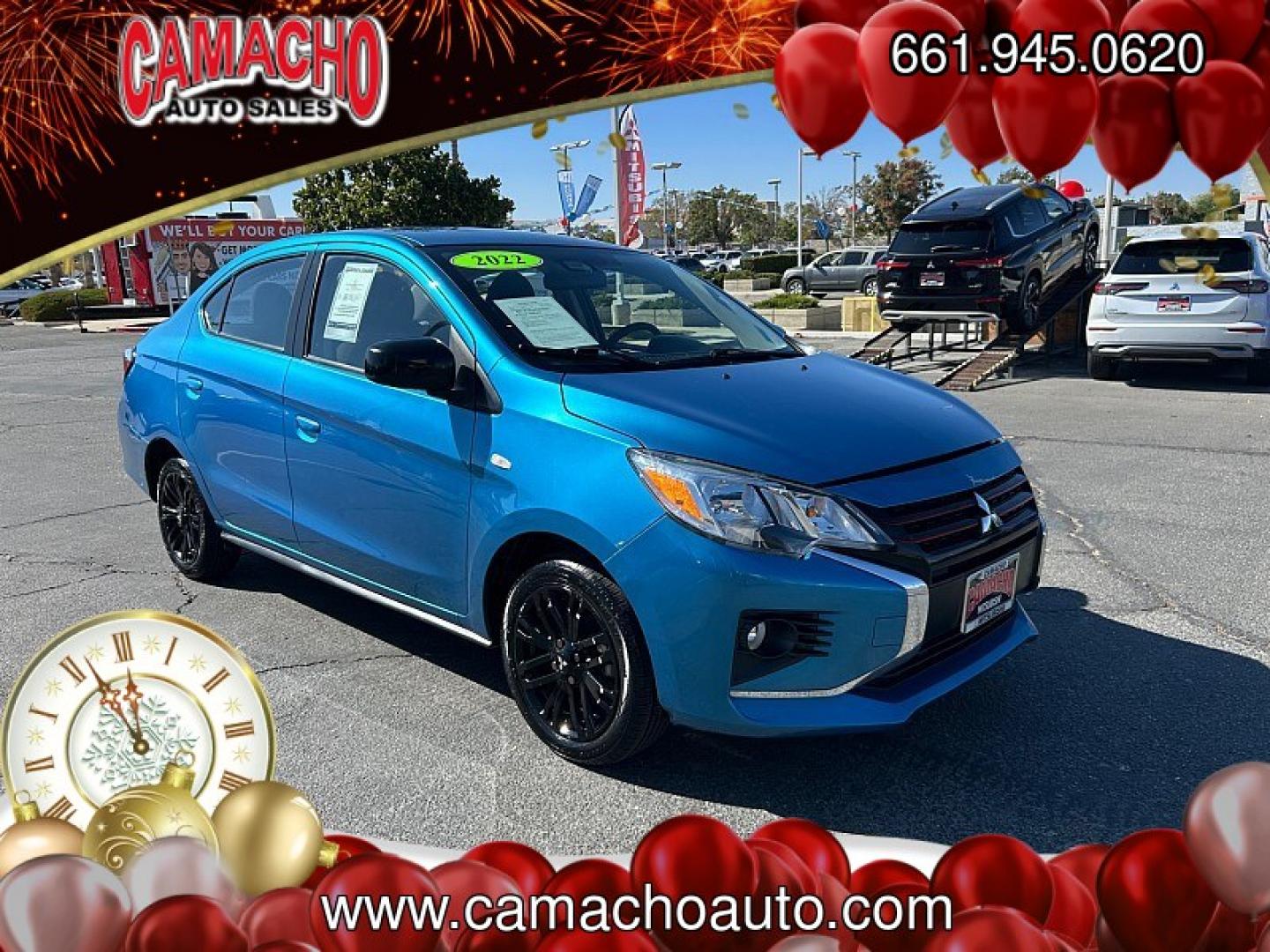 2022 BLUE Mitsubishi Mirage G4 (ML32FUFJ4NH) with an 3-Cyl 1.2 Liter engine, Automatic CVT transmission, located at 412 Auto Vista Drive, Palmdale, CA, 93551, (661) 945-0620, 34.592636, -118.136681- Photo#0